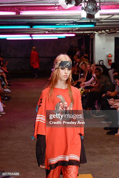 Model walks the runway at the Baja East Fashion Show during New York Fashion Week at 25 Beekman on September 9, 2016 in New York City.