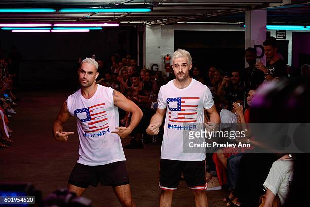 Scott Studenberg and John Targon attend Baja East Front Row during New York Fashion Week at 25 Beekman on September 9, 2016 in New York City.