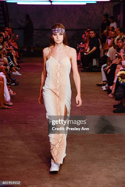 Model walks the runway at the Baja East Fashion Show during New York Fashion Week at 25 Beekman on September 9, 2016 in New York City.