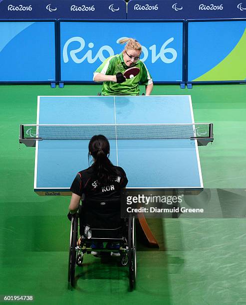 Rio , Brazil - 10 September 2016; Rena McCarron Rooney of Ireland in action during the SF1 - 2 Women's Singles Quarter Final against Su-Yeon Seo of...