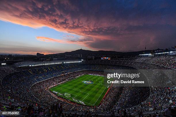 General view of the stadium prior to the La Liga match between FC Barcelona and Deportivo Alaves at Camp Nou stadium on September 10, 2016 in...