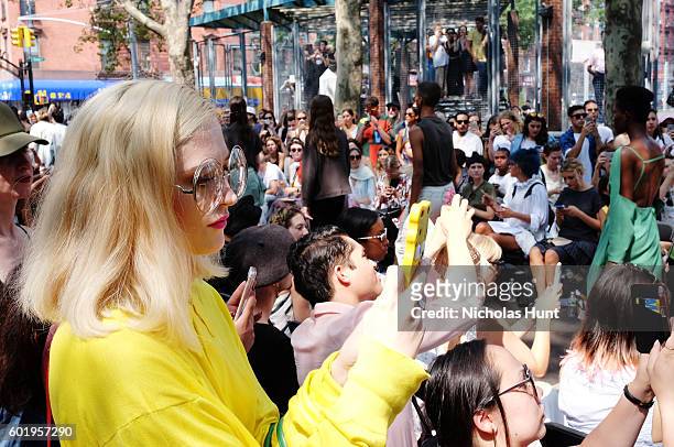 Crowd and Runway at the Eckhaus Latta spring 2017 show- Front Row - September 2016 - New York Fashion Week at Seward Park on September 10, 2016 in...
