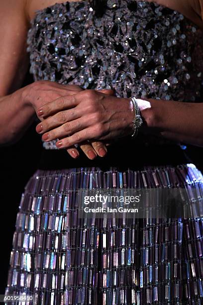 Sonia Bergamasco wears a Jaeger-LeCoultre watch, detail, during the 'Closing Ceremony' of the 73rd Venice Film Festival at Hotel Excelsior on...