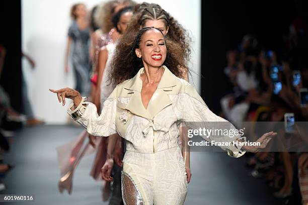 Pat Cleveland walks the runway at the Son Jung Wang Runway during New York Fashion Week: The Shows at The Dock, Skylight at Moynihan Station on...