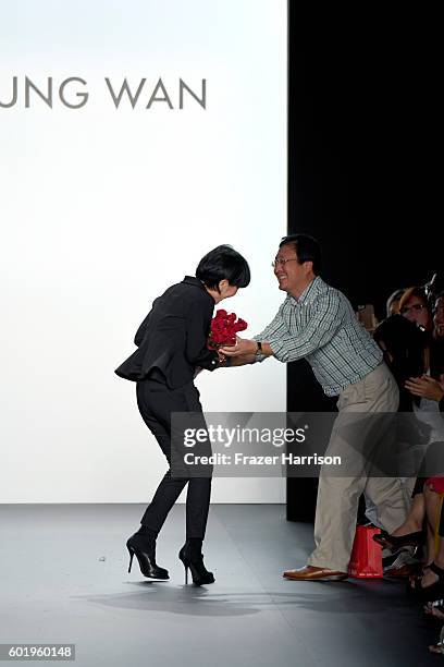 Son Jung Wan takes a bow duing the finald of the Son Jung Wang Runway during New York Fashion Week: The Shows at The Dock, Skylight at Moynihan...