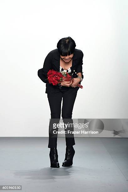 Son Jung Wan takes a bow duing the finald of the Son Jung Wang Runway during New York Fashion Week: The Shows at The Dock, Skylight at Moynihan...