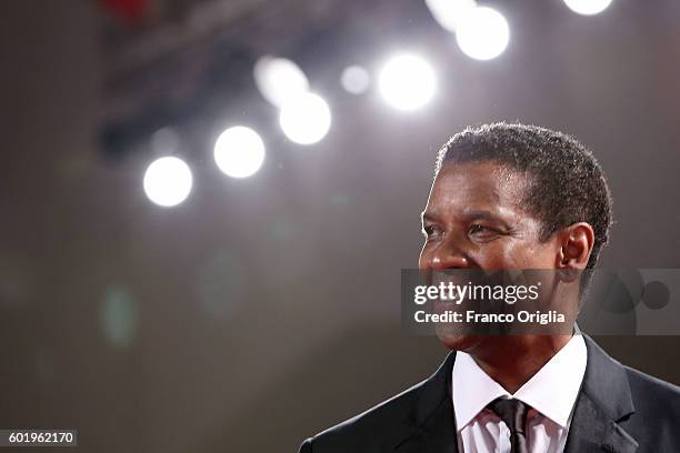 Actor Denzel Washington attends the premiere of "The Magnificent Seven' during the 73rd Venice Film Festival at Sala Grande on September 10, 2016 in...