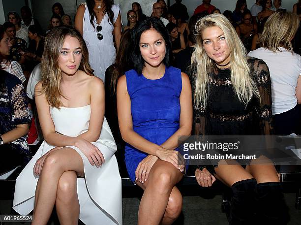 Alycia Debnam Carey, Leigh Lezark and Jessica Hart attend Dion Lee Front Row September 2016 during New York Fashion Week at Pier 59 Studios on...