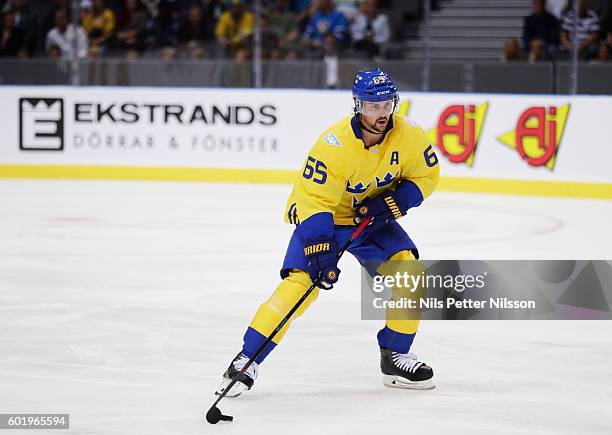 Erik Karlsson of Sweden during the Pre World Cup of Hockey match between Sweden and Finland at Scandinavium on September 10, 2016 in Gothenburg,...