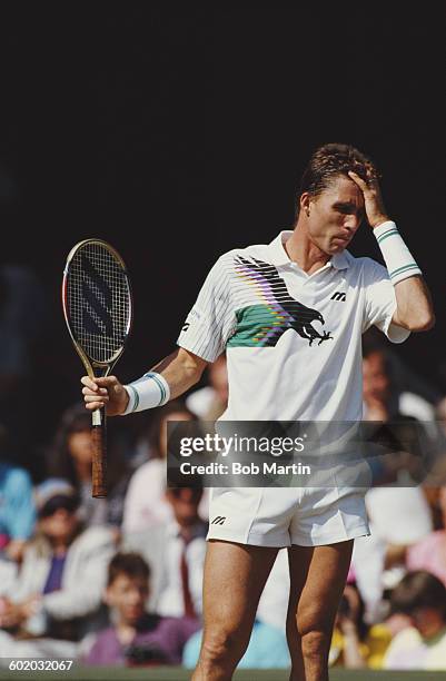 Ivan Lendl of the United States against Stefan Edberg during their Men's Singles Semi Final of the Wimbledon Lawn Tennis Championship on 6 July 1990...