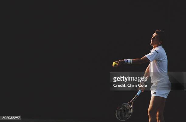 Ivan Lendl of the United States serves against Arnaud Boetsch during their second round match of the Wimbledon Lawn Tennis Championship on 24 June...