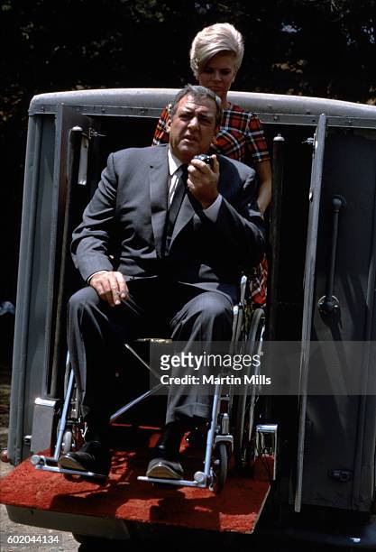 Actor Raymond Burr, plays the role of Chief of Detectives Robert T. Ironside, during the filming of "Ironside" circa 1975 in Los Angeles, California.