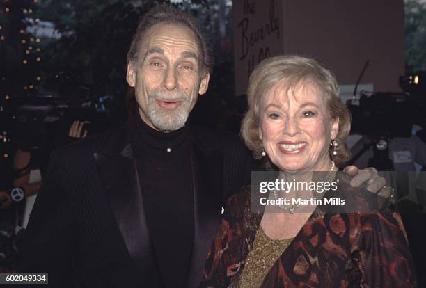 Actor-comedian Sid Caesar and his wife Florence Levy attend Milton Berle's 90th Birthday Celebration on July 12, 1998 at the Beverly Hills Hotel in...