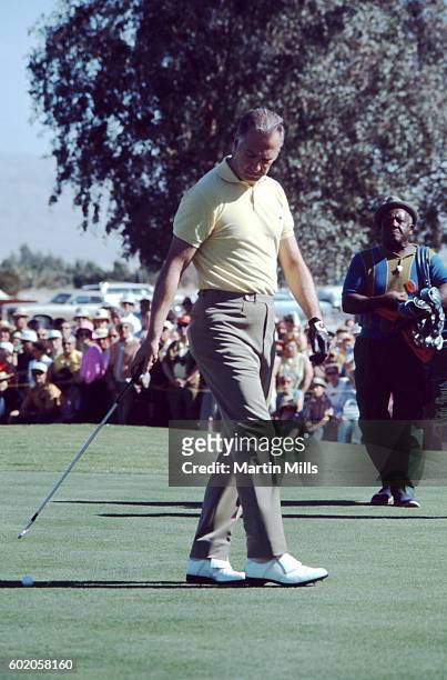 Vice President Spiro Agnew plays golf during the Bob Hope Desert Golf Classic on February 13, 1971 in Palm Springs, California.