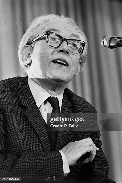 British Labour Party politician Michael Foot attends a protest meeting in Westminster, London over the expulsion of German student activist Rudi...