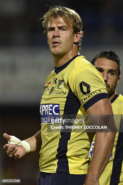Clermont's French centre Aurelien Rougerie looks on during the French Top 14 rugby union match ASM Clermont vs Racing 92 at the Michelin stadium in...
