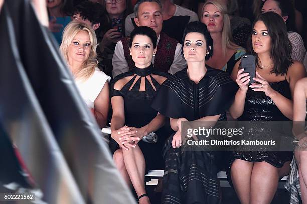 Pamela Anderson, Neve Campbell, Jaimie Alexander and Ashley Graham attend the Christian Siriano fashion show during New York Fashion Week: The Shows...