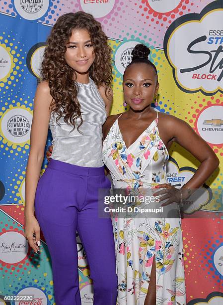 Singer Zendaya and actress Naturi Naughton attend the 2016 Essence Street Style Block Party at DUMBO on September 10, 2016 in Brooklyn Borough of New...