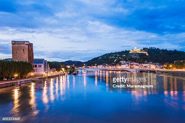 river rhone, valence and saint romain en gal - rhone river stock pictures, royalty-free photos & images