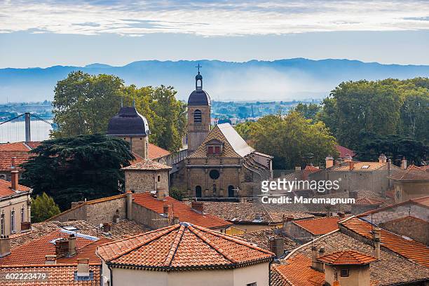 the town with the church of the collège de tournon - rhone valley stock pictures, royalty-free photos & images