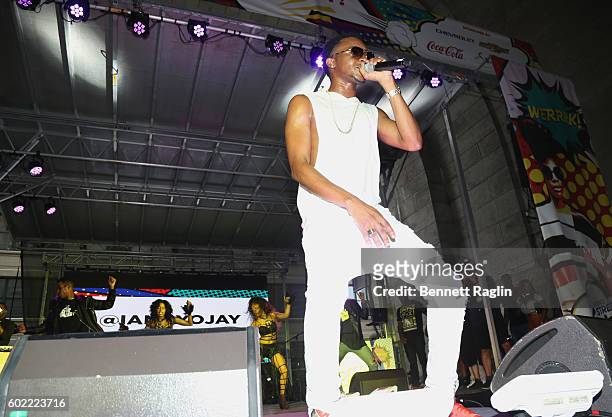 Singer Ayo Jay performs on stage during the 2016 Essence Street Style Block Party at DUMBO on September 10, 2016 in Brooklyn Borough of New York City.