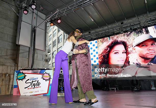 Singer Zendaya and fashion designer Law Roach speak on stage during the 2016 Essence Street Style Block Party - Show at DUMBO on September 10, 2016...
