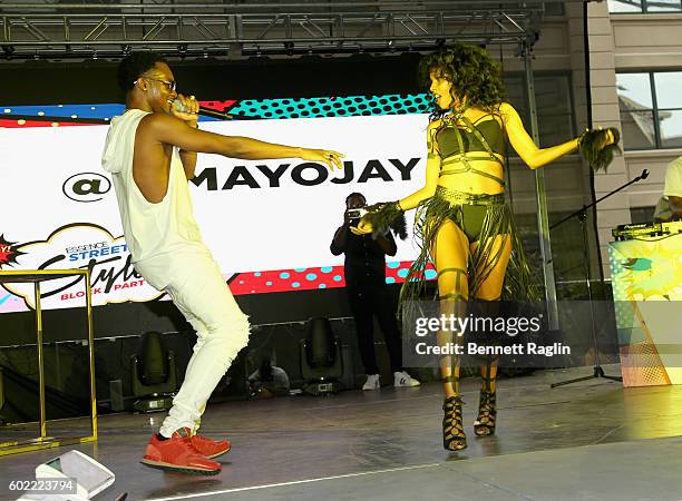 Singer Ayo Jay performs on stage during the 2016 Essence Street Style Block Party at DUMBO on September 10, 2016 in Brooklyn Borough of New York City.