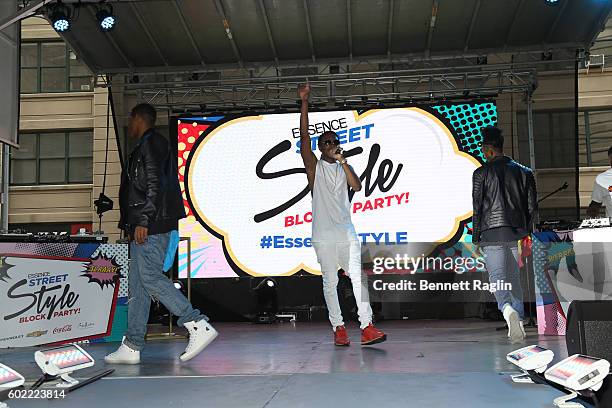 Singer Ayo Jay performs on stage during the 2016 Essence Street Style Block Party at DUMBO on September 10, 2016 in Brooklyn Borough of New York City.