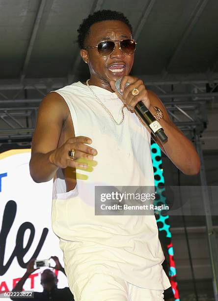 Singer Ayo Jay performs on stage during the 2016 Essence Street Style Block Party at DUMBO on September 10, 2016 in Brooklyn Borough of New York City.