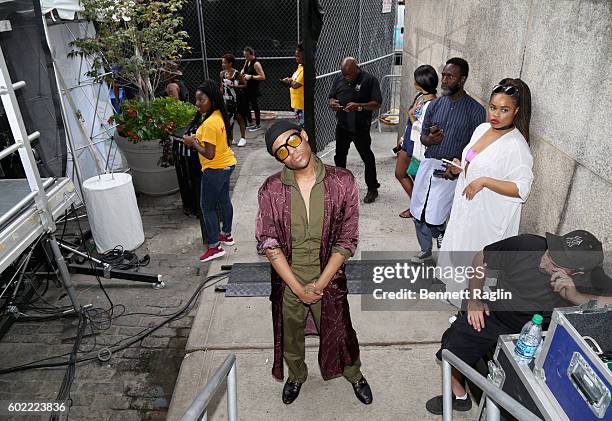 Fashion designer Law Roach poses backstage during the 2016 Essence Street Style Block Party - Show at DUMBO on September 10, 2016 in Brooklyn Borough...