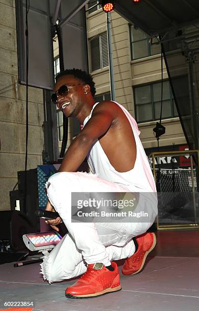 Singer Ayo Jay performs on stage during the 2016 Essence Street Style Block Party at DUMBO on September 10, 2016 in Brooklyn Borough of New York City.