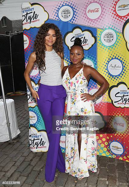 Singer Zendaya and actress Naturi Naughton attend the 2016 Essence Street Style Block Party at DUMBO on September 10, 2016 in Brooklyn Borough of New...