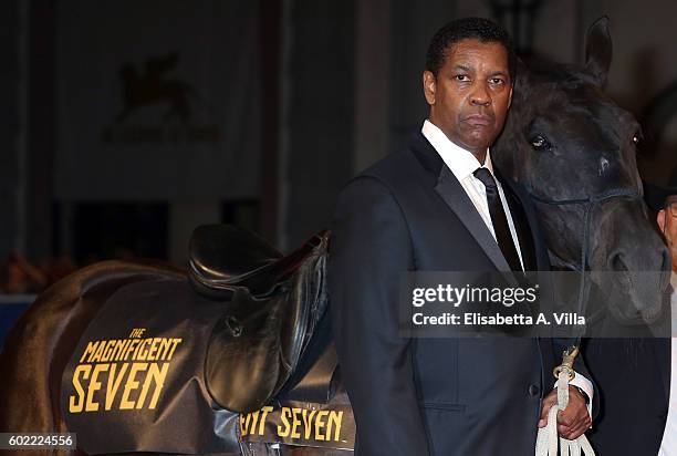 Denzel Washington attends the premiere of 'The Magnificent Seven' during the 73rd Venice Film Festival at Sala Grande on September 10, 2016 in...