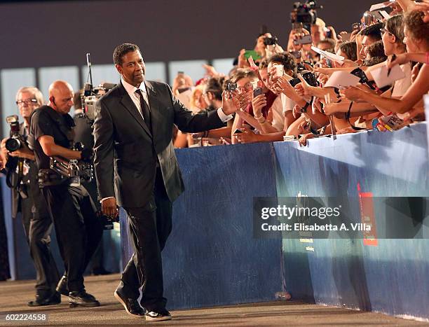 Denzel Washington attends the premiere of 'The Magnificent Seven' during the 73rd Venice Film Festival at Sala Grande on September 10, 2016 in...