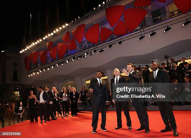 Denzel Washington, Walter Mirisch, Chris Pratt and Antoine Fuqua attend the premiere of 'The Magnificent Seven' during the 73rd Venice Film Festival...