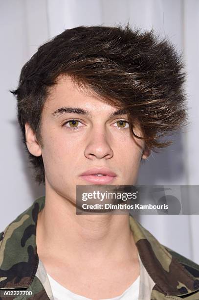 Dylan Jagger Lee poses backstage at the Christian Siriano fashion show during New York Fashion Week: The Shows at ArtBeam on September 10, 2016 in...