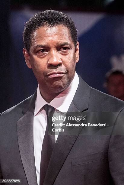 Denzel Washington attends the 'The Magnificent Seven' Premiere during the 73rd Venice Film Festival at Palazzo del Casino on September 10, 2016 in...