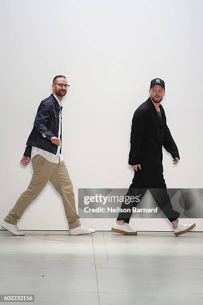 Designers Florian Feder and Niklaus Hodel walk the runway at Band Of Outsiders fashion show during New York Fashion Week: The Shows September 2016 at...