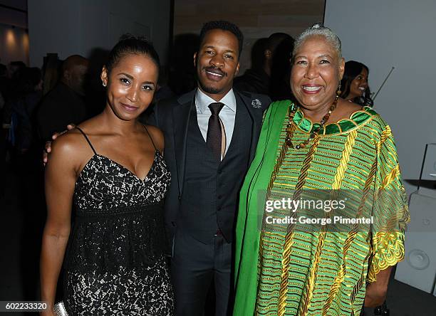 Faune Watkins, Writer/Director/Actor Nate Parker and actress Esther Scott attend 'The Birth Of A Nation' Party during the 2016 Toronto International...