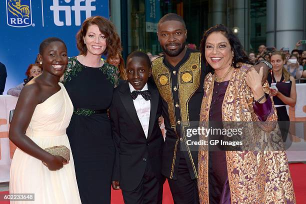 Actors Madina Nalwanga, Jessica Oyelowo, Martin Kabanza, David Oyelowo and director Mira Nair attend the "Queen of Katwe" premiere during the 2016...