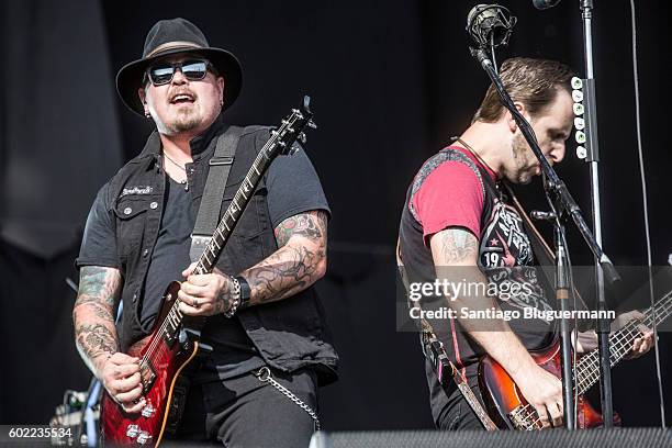 Chris Robertson and Jon Lawhon of Black Stone Cherry perform during a show as part of the Maximus Festival at Parque de la Ciudad on September 10,...