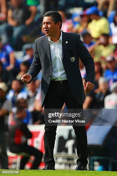 Ignacio Ambriz coach of America gestures during the 8th round match between Cruz Azul and America as part of the Torneo Apertura 2016 Liga MX at Azul...