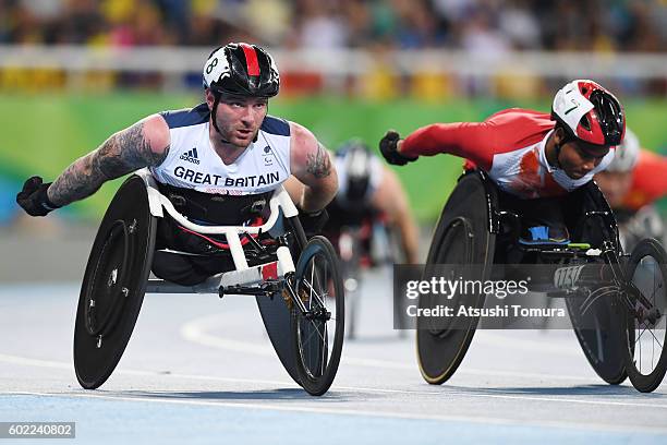 Mickey Bushell of Great Britain competes in the men's 400m - T53 on day 3 of the Rio 2016 Paralympic Games at Olympic stadium on September 10, 2016...