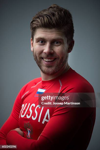 Semyon Varlamov of Team Russia poses for a photo after Team Russia training prior to World Cup Of Hockey 2016 session at Yubileyny Sports Palace on...