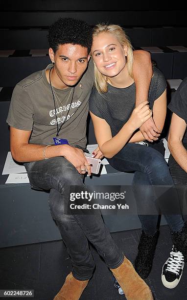 Markel Williams and Meredith Mickelson are seen at the Jonathan Simkhai show during September 2016 MADE Fashion Week at The Arc, Skylight at Moynihan...