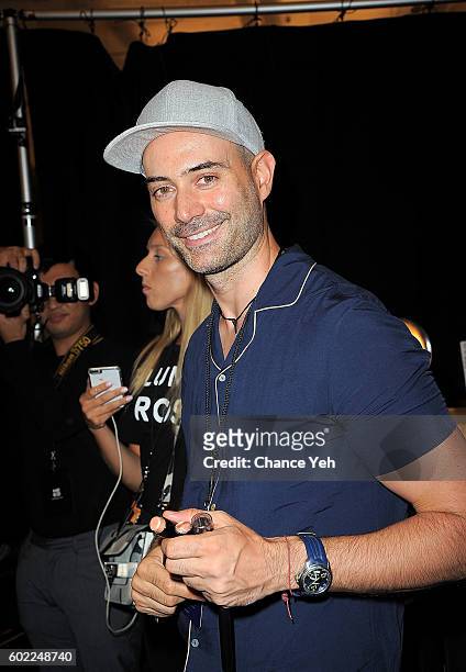 Gato is seen backstage at the Jonathan Simkhai show during September 2016 MADE Fashion Week at The Arc, Skylight at Moynihan Station on September 10,...