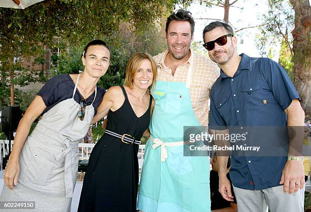 Suzanne Goin, Caroline Styne, David Lentz, and Tv personality Jimmy Kimmel on stage during the 7th annual L.A. Loves Alex's Lemonade at UCLA on...