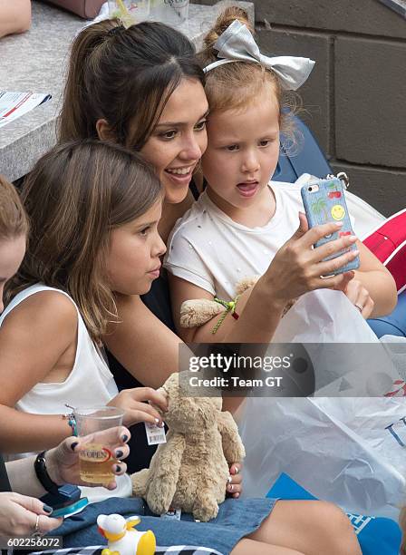 Jessica Alba with daughters Honor and Haven seen at USTA Billie Jean King National Tennis Center on September 10, 2016 in the Queens borough of New...