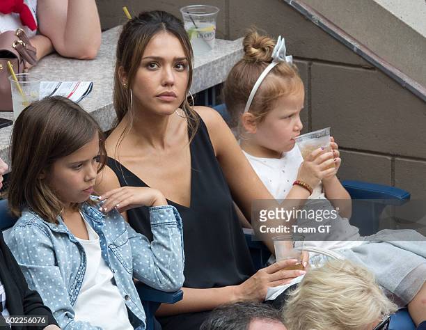 Jessica Alba with daughters Honor and Haven seen at USTA Billie Jean King National Tennis Center on September 10, 2016 in the Queens borough of New...