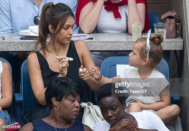 Jessica Alba with daughters Honor and Haven seen at USTA Billie Jean King National Tennis Center on September 10, 2016 in the Queens borough of New...